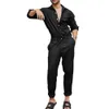 Men s Overalls Long Pants Fashion Casual Button Jumpsuit Solid Color TurnDown Collar Sleeve Playsuits Romper for Male 240315