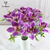 10pcs / bouquet Artificial Orchid Flore White Silk Fake Orchid Fr DIY Wedding Back Road Home Desk Vaso Accories Faux Flores f7bN #