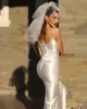 exquisite Ivory Satin Sweetheart Mermaid Wedding Gowns vestido de noiva Bing Bride Dr Sexy Split Brides Party Gowns 2024 J0KB#