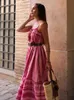 Grundläggande casual klänningar vintage kvinnor virkning rose röd midi 2023 sommar mode damer elegant tofs klänning kvinnlig chic boho yq240330