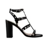 Luxuriöse Damen-Designer-Sandalen mit Nieten und vier Riemen, Sandale mit vier Riemen, 90 mm, schwarzes Kalbsleder, Leder-Knöchelriemen-Sandalen für Damen, Sommer-Kleiderschuh mit Box