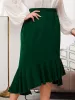 グリーンデザインセンス女性のための不規則なプラスサイズのスカートフリル人魚ミッドカーフ夏シンプルなカジュアルルーズイブニングパーティー衣装G66F＃