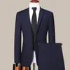 Boutique Blazer byxor Mens British Style Elegant Fashion High-End Simple Casual Gentleman Man Suit Two-Piece Suit 240321