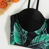 Kvinnors badkläder Solid Color Split Steel Support Hard Wrapped Bathing Suit Leaf Print