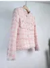 Kadın Ceketleri Yüksek Kaliteli Vintage Zarif Pembe Yün Hardigan Tweed Ceket Kadınlar İçin Lüks Twoundoth Cep Tasarım Katlar Kadın