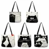 canvas Tote Bag for Women Cute Cat Printed Fabric Eco Handbag High Capacity Shop Office Reusable Casual Shoulder Bag D6Q6#