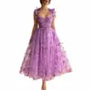 Oeing Pastrol Purple Prom Dres Fairy Spaghetti Strap 3D Butterfly Tea Length Party Dr for Women Lace Up Back Invinding Gowns M00X＃