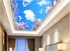Fonds d'écran WDBH personnalisé 3D plafond peintures murales papier peint bleu ciel nuage cerisiers décoration peinture mur pour salon