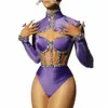 Sparkly Rijnstes Turnpakje voor Vrouwen Sexy Prestaties Dans Kostuum Zanger Danser Podium Bodysuit Nachtclub Paaldansen Slijtage h2Rb #
