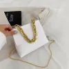 women's Bag New Gold Rubber Chain Decorati Handheld Shoulder Bag Litchi Pattern Plain Chain Small Square Bag K3ml#