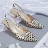 Sandals 2024 Fashion Elegant Women 3cm High Heels Back Strap Lady Slingback Mules Low Heel Luxury Wedding Shoes Slippers 35-43