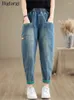 Pantalones vaqueros de mujer de gran tamaño elásticos de cintura alta Primavera Verano Harem pantalón mujer Casual moda señoras pantalones sueltos plisados pantalones de mujer