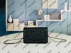 Retro Mirror Quality Designers Plånbok på kedjepåse Flap Quilted Black Purse Womens Real Leather Caviar Handväska axelväska