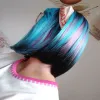 Peruki moda idol 10 cali krótka prosta peruka bob syntetyczne grzywki dla kobiet niebieskie blond imprez