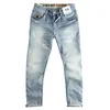 Herren-Jeans, gewaschen, hellblau, gemahlen, weiß, Frühling, amerikanische Modemarke, kleine gerade Beine, Retro, lässige Jugendhose