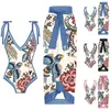 Mulheres Swimwear Womens Moda Retro Imprimir Conservador One Piece Beach Dress Set 2 peças com almofadas de sutiã e sutiã livre de aço J240330