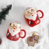 Кружки Креативный мультфильм Рождественская керамическая чашка с крышкой Большая емкость для воды Милый подарок Санта-Клауса