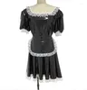 Festklänningar söt söt klassisk snygg förkläde puff puff kort ärm glänsande pvc läder kostym outfit cosplay sissy lolita mini klänning