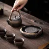 Tea Trays Japanese Style Coarse Pottery Handmade Gilding Iron Glaze Lotus Pond Pot Tray Small Base Ceremony