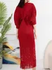 Kentsel Seksi Elbiseler Sonbahar Miyake Moda Tassles Plealed Elbise Kadınlar Uzun Batwing Sleeve V-Neck Gevşek Büyük Boyu Yüksek Streç Maxi Vestidos YQ240330