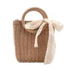 Sac d'été en paille à petit nœud pour femmes, sacs à bandoulière tissés carrés de plage à la mode, Mini sacs à main à poignée supérieure