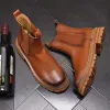 Stivali uomini modalità ad alto chelsea stivali vere scarpe in pelle vera eliminazione da nightclub Abito da cowboy piattaforma stivale eleganti beansome botas man