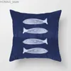 Pillow 45x45cm Fashion blue Tie case Shrimp crab fish print case Office Home decor Sofa Chair cushion cover Y240401