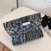 Sacos de armazenamento Retro Azul Verde Floral Jacquard Embreagem Saco Cosmético Grande Capacidade Skincare Higiene Pessoal Organizador Diário Maquiagem Bolsa