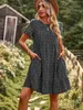 Vestidos casuais básicos primavera verão feminino casual férias impressão em torno do pescoço curto slve pastoral a linha vestido t240330