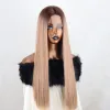 Wigs Long Straight Middle Gradient Pink Blue Blonde wig For Women Artificial Hair Fibers Are Heat Resistant Cosplay Daily Wear