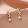 Stud Fashion Stud Earrings Woman Brand Luxury 18K Gold Plated Designer Earring Pearl Crystal Letter Jewelry Women Wedding Accessories Gifts