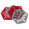 Oreiller 4 pièces sous-verres gris napperons pour noël hexagone fournitures de noël tissu flocon de neige Table dîner tasse maison anti-dérapant