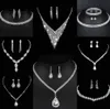 Värdebelt lab diamantsmycken Set Sterling Silver Wedding Halsbandörhängen för kvinnor Bridal Engagement Smycken Gift H5V4#