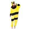 Accueil vêtements unisexe adulte jaune abeille Onesie Animal Cosplay Costume une pièce pyjamas Kigurumi dessin animé drames accessoires