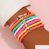 Pulseras Heishi con cuentas Conjunto de cuentas Hilos Arco iris Oro Amor Corazón Encanto Estiramiento 4 mm Arcilla suave Apilable Pulseras Boho Gif Dhgarden Dhlme