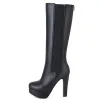 Boots Autumn Winter Dames High Boots Platform Black Knie Boot High Heel Mode Zipper Long Tall Party Shoes Lady 45 48