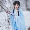 blue Hanfu Suit Chinese Traditial Clothes For Women Adult Ancient Princ Fairy Costumes TV film stage wear Lg Robe A1Ro#