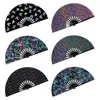 Decorative Figurines Reflective Rainbow Holographic Large Rave Folding Hand Fan Clack For Festivals And Performances Lightweight Durable