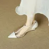 Dress Shoes Spring Women Split Leather For Pointed Toe Wedges Cover Heel Black Buckle Transparent Sandals