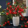 Decorative Flowers Artificial Pomegranate Branch With Leaf Fake Flower Red Plant For Indoor Table Pographic Home Decoration