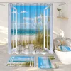 Tende da doccia Foresta Cascata Tenda e tappeto Set da bagno Piante tropicali Accessori per decorazioni per paesaggi da spiaggia sabbiosa