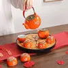 Teaware Sets Household Ceramics Red Wedding Double Happiness Tea Pot Set Teacup Porcelain Kettle Persimmon Canister Storage Container