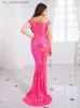 Basic Casual Dresses NEW Sparkles Stretch Sequin Off Shoulder Party Dress Full Lining Bodycon Tight Package Hips Padded Evening Night Club Dress T240330