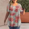 2023 Summer Women's T Shirts Fi Floral Pattern Shirt Round Neck Top Streetwear Loose Plus Size Pullover Casual Clothing TE D32P#