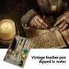 1 Set Retro Feather Pen Writing Ink Stationery Dip Fountain Sets Art Supplies Crafts Gifts DIY Creative Vintage 240319