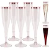 Bicchieri usa e getta Cannucce Flute da champagne in plastica Bicchieri da 6,5 Oz Riutilizzabili Flauti da brindisi per feste di matrimonio con glitter in oro rosa-ABUX