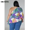 cm.yaya Plus Size Women Floral One Lg Sleeve Slim with Ses Asymmetrical Blouse and Shirt Top 2023 New Summer g2qd#