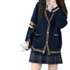 Marineblau JK Strickpullover Strickjacke Jacke DK Schuluniform Frauen Männer Herbst Japanisch V-Ausschnitt Freizeit Winter Student Pullover n5Wl #