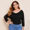 plus Size Mesh Patchwork Summer Spring Elegant Top Women Sexy V-neck Black Off-shoulder T-shirt Female Large Size Blouse Tee 7XL n8wr#