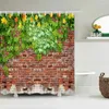 Shower Curtains Retro Old Brick Wall Plant Printing Fabric Waterproof Curtain Bathroom Bathtub Decor Bath Screen With 12 Hooks